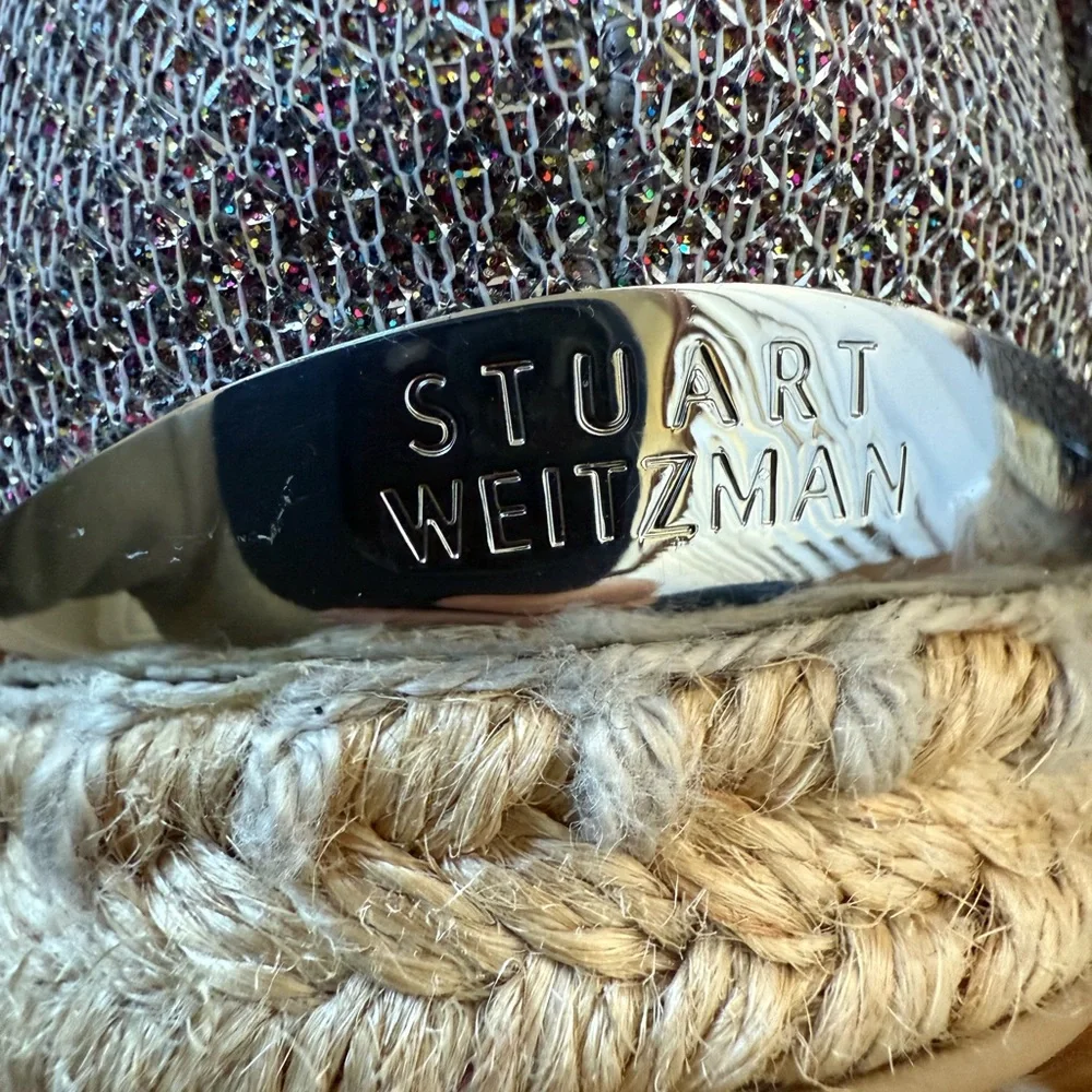 STUART WEITZMAN Walk My Way Glitter‎ Lace Up Espadrilles Metallic Feminine 9.5